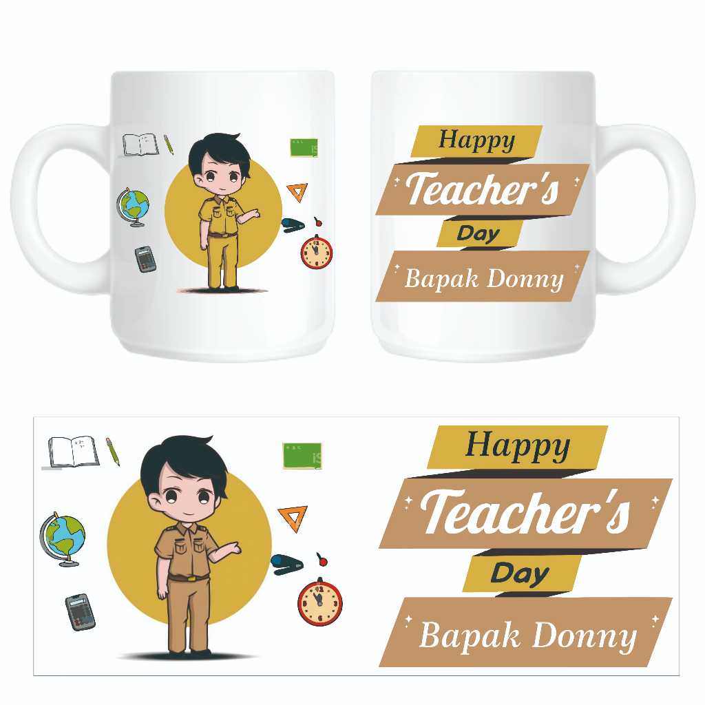 Mug Custom Guru / mug hari guru / Kado Guru / Hadiah Guru - terima kasih guru / hadiah selamat hari 