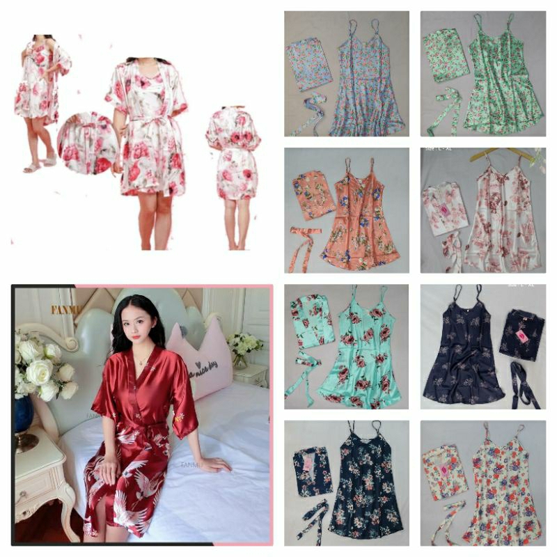 Daster kimono panjang baju tidur piyama satin premium