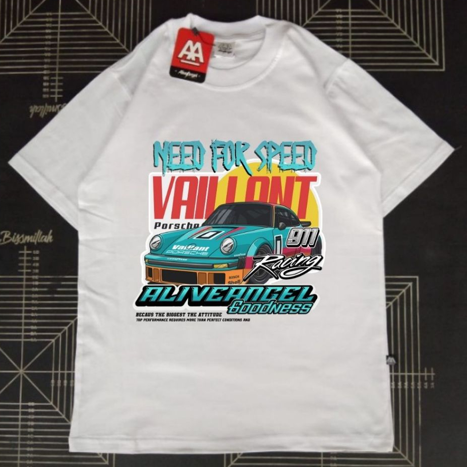Kaos Mobil Sport Porsche Balap Racing Vintage Vaillant / T-shirt Distrro Pria & Wanita Putih Fuelme 