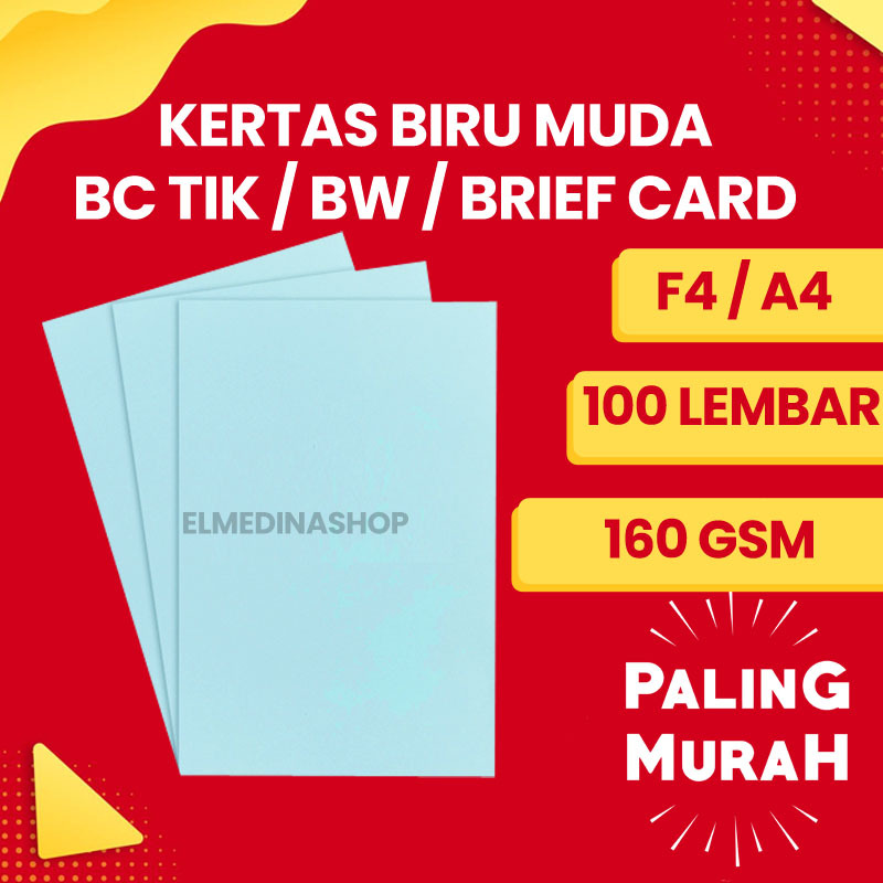 

100 Lembar Kertas Warna Biru Muda BC Tik / Manila / BW / Brief Card F4 & A4 Gramasi Tebal 160 Gsm Untuk Ketrampilan Origami Kupon Kartu Nama Undangan Absensi Sampul Cover Buku