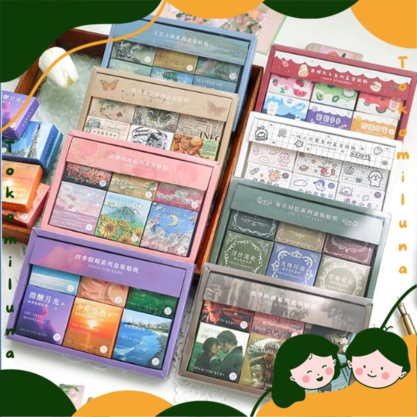 

1 box isi 300 pcs sticker deco stiker hias lucu cute dekorasi jurnal scrapbook retro vintage style HB1435
