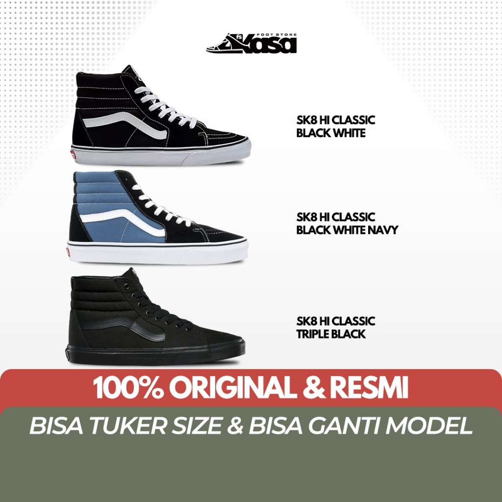 Sepatu Sneakers Pria Wanita Vans SK8 HI HIgh Black White Navy White Triple White Triple Black