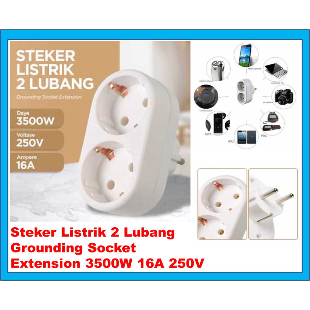 Kelistrikan colokan listrik power  timer DLV Steker Listrik 2 Lubang Grounding Socket Extension 3500