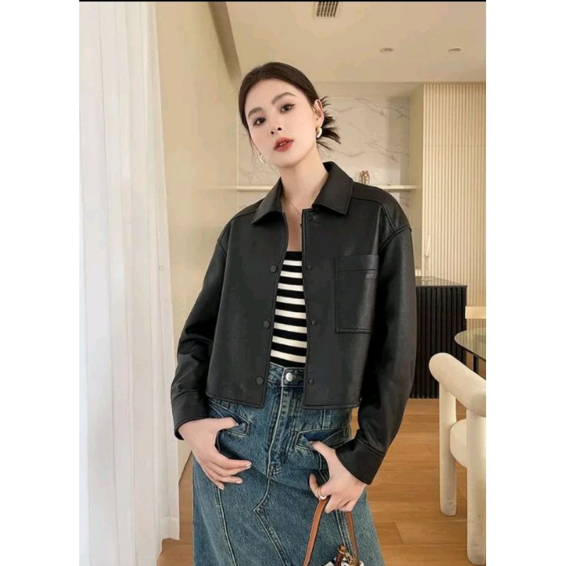 jaket kulit wanita casual branded semi kulit premium