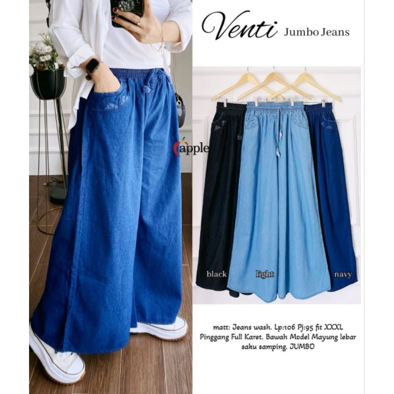 MECCA VENTI Jumbo | Jeans Wash | by APPLE | Celana panjang kulot wanita jins casual big size fashion