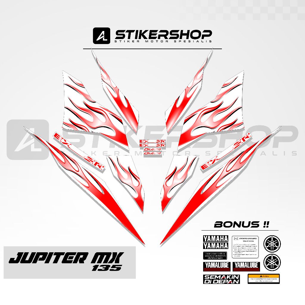 JUPITER MX 135 / MX NEW 135 / STOCK DECAL / EDISI FIRE DASAR PUTIH 008