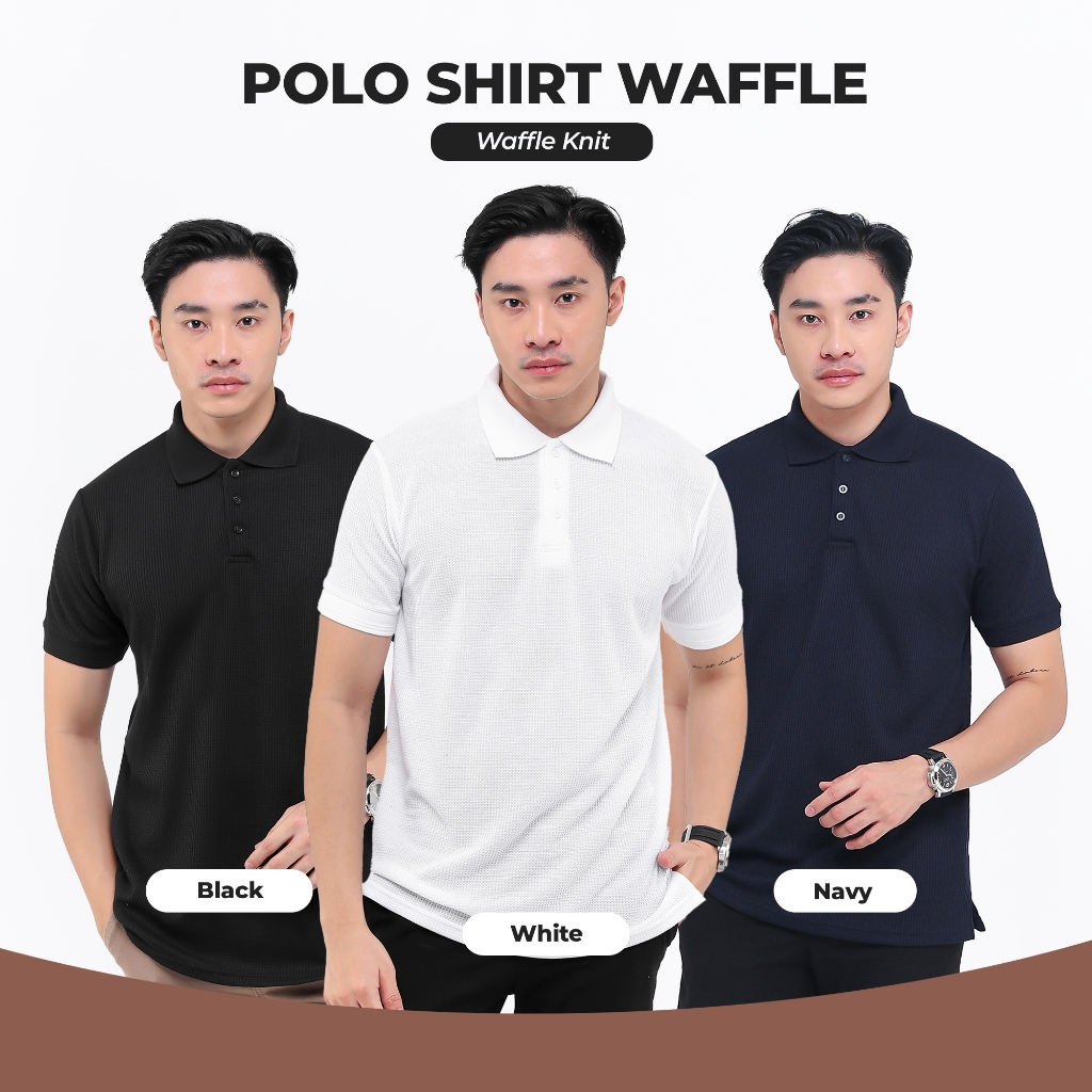 POI BROGUY Kaos Polo Shirt Pria Waffle - Black