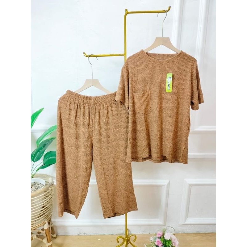 Wanita Pria One Set Knit Import Oversize Setelan Celana Knit Jumbo 7/8