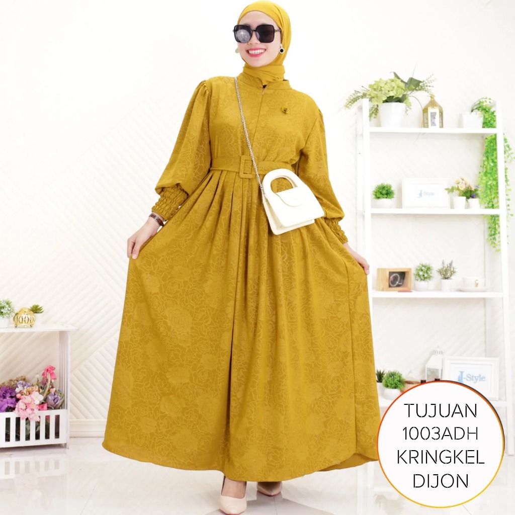 Gamis Kringkel Rimpel Keliling Lengan Balon Smoke Pinggang Karet Tujuan L 1