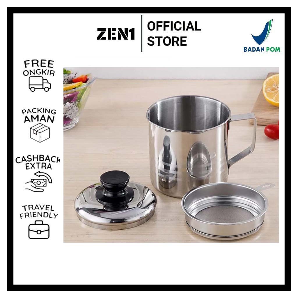{ZEN1} TANPA DUS OIL POT MINYAK 1,3 LITER /1,2LITER WADAH SARINGAN MINYAK STAINLESS STEEL 1.3L