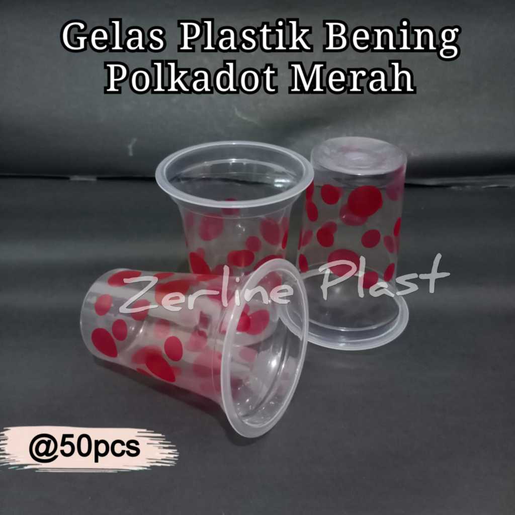 Gelas Plastik Bola2 BENING (Polkadot Merah) @50pcs