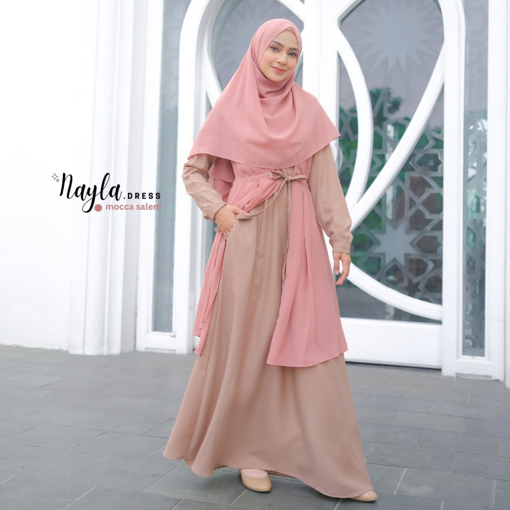 Riskirich Nayla Gamis Remaja Dewasa Muslimah 2 in 1 Style Kombinasi Outer Dijahit Menyatu Terbaru