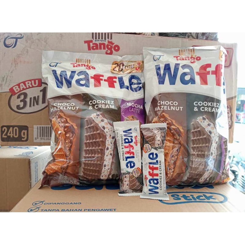 

Tanggo Waffle 3in1 Assorted Bag Hazlenut, Cookies, Mocha Isi 20 Pcs