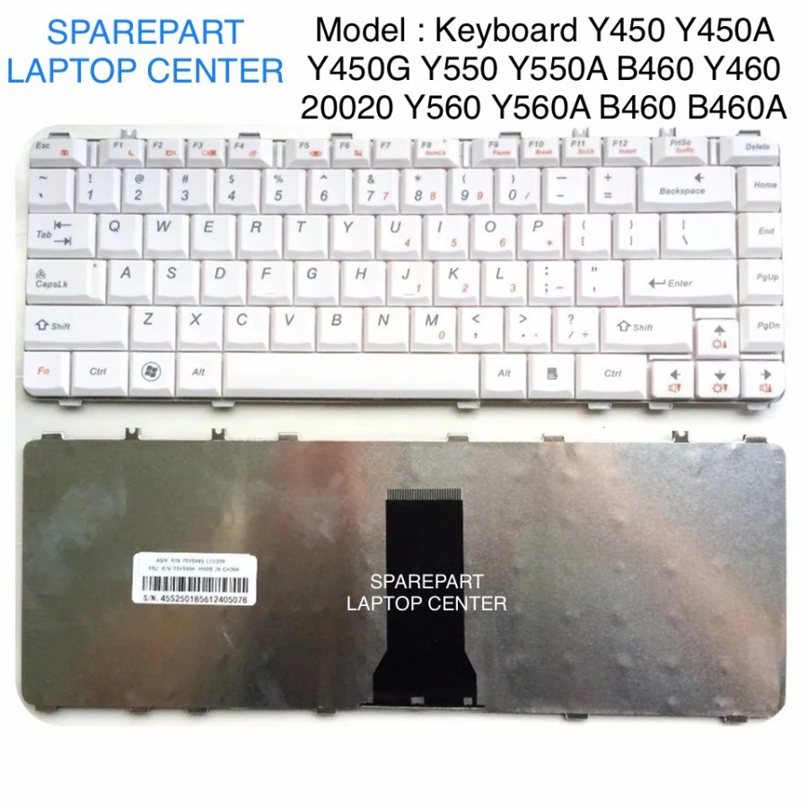 Keyboard Lenovo Ideapad Y450 Y450A Y450AW Y450G Y550 White