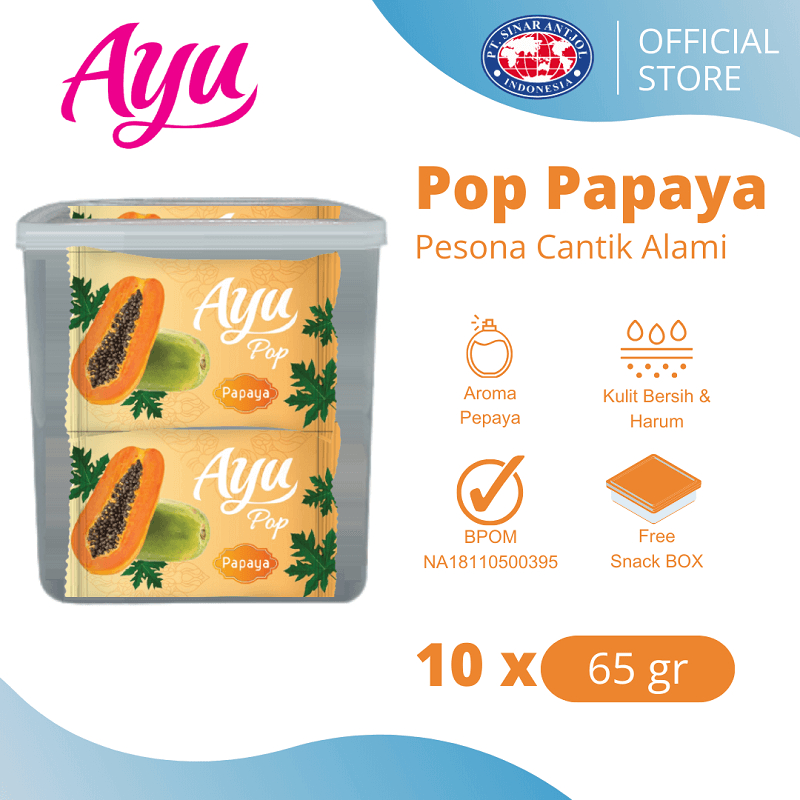 Ayu Pop 65gr Sabun Mandi Batang Beauty PEPAYA 10pcs FREE SNACK BOX