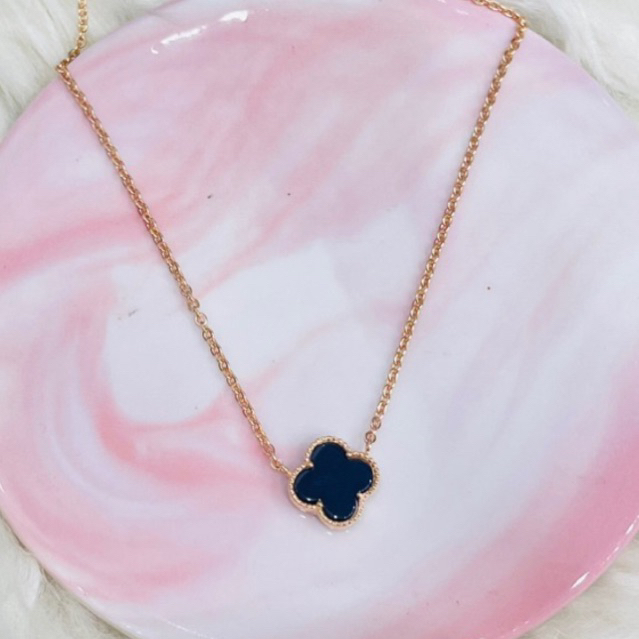 kalung rosegold clover hitam simple emas asli kadar 700