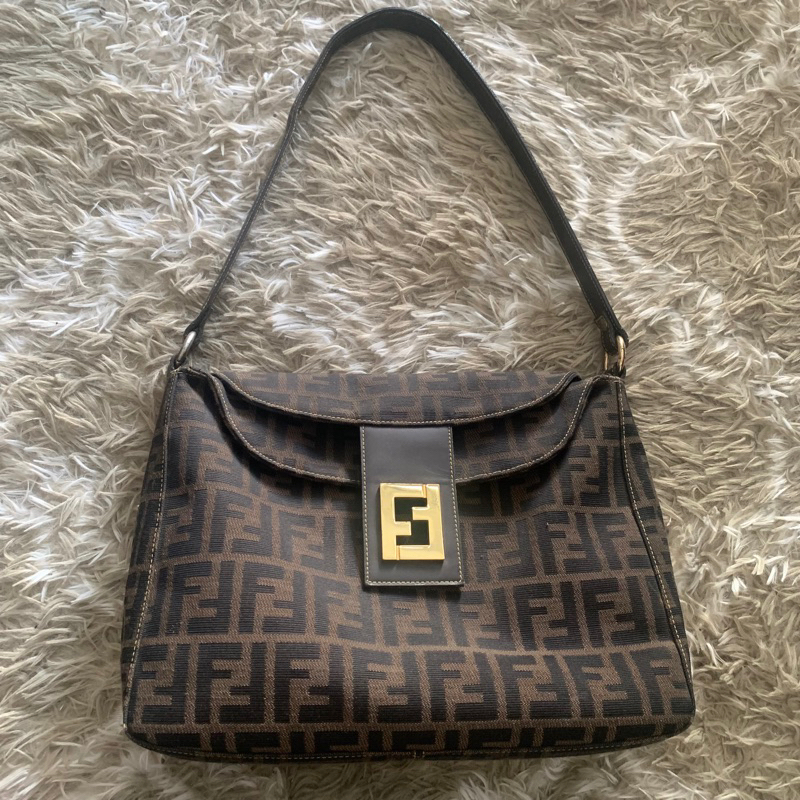 Vintage Fendi Tobacco Zucca Canvas Hobo Bag