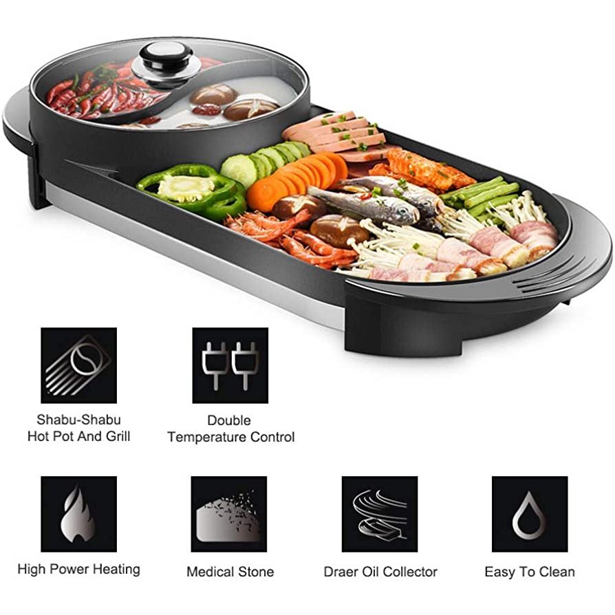GRILL BBQ & HOTPOT ELECTRIC 2 IN 1 | Panggangan & Hotpot Listrik Elektrik Serbaguna | Multifunction 