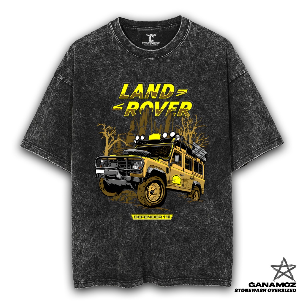 GANAMOZ Kaos Mobil LAND ROVER DEFENDER 110 Stone Wash Oversize Unisex T-shirt | Kaos Oversize Wanita