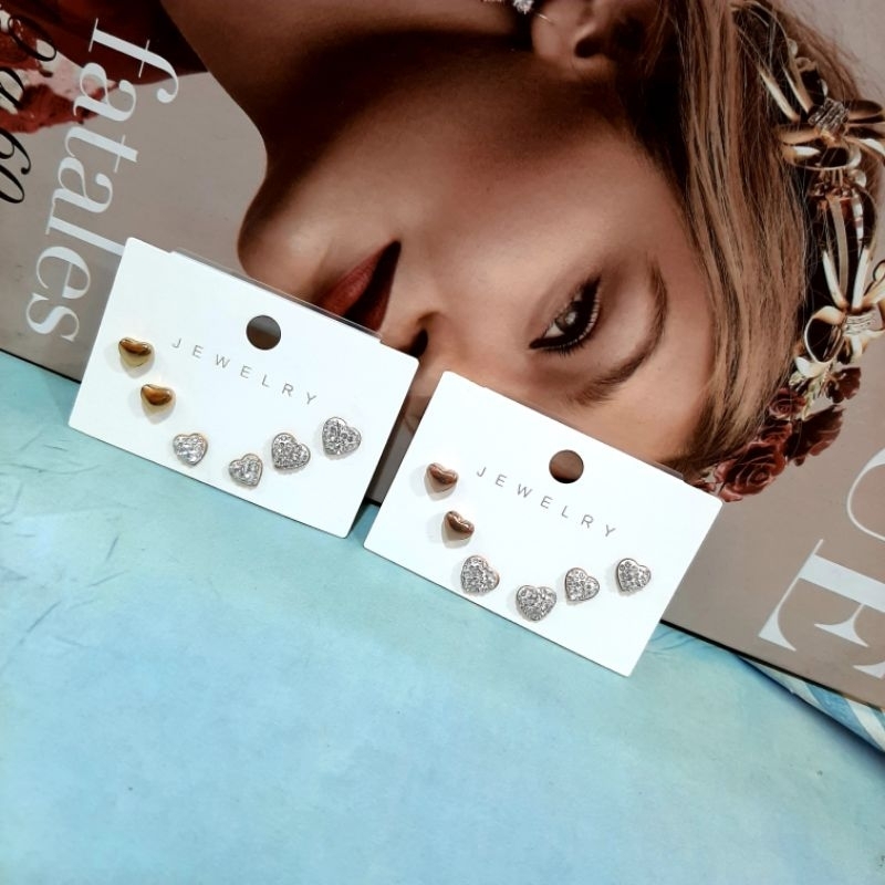 Anting Set / Anting Titanium Set Isi 3 / Anting Titanium Wanita Anti Karat