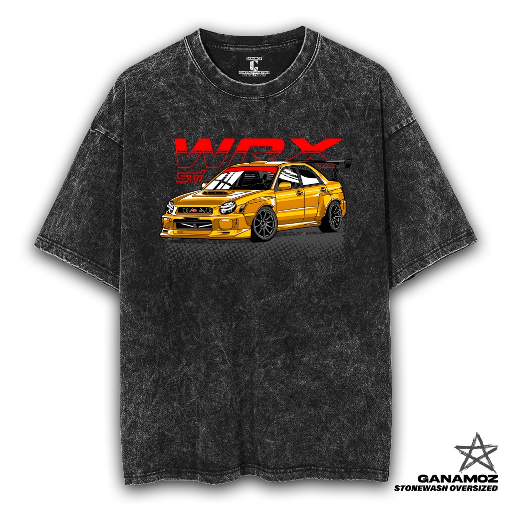 GANAMOZ Kaos Mobil SUBARU WRX Stone Wash Oversize Unisex T-shirt | Kaos Oversize Wanita | Kaos Overs