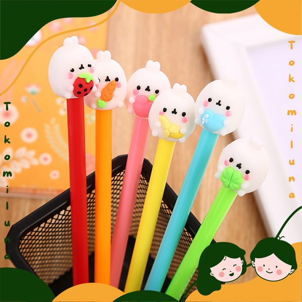 

Pulpen karakter beruang molang lucu cute bear pena tinta gel hitam HB1385