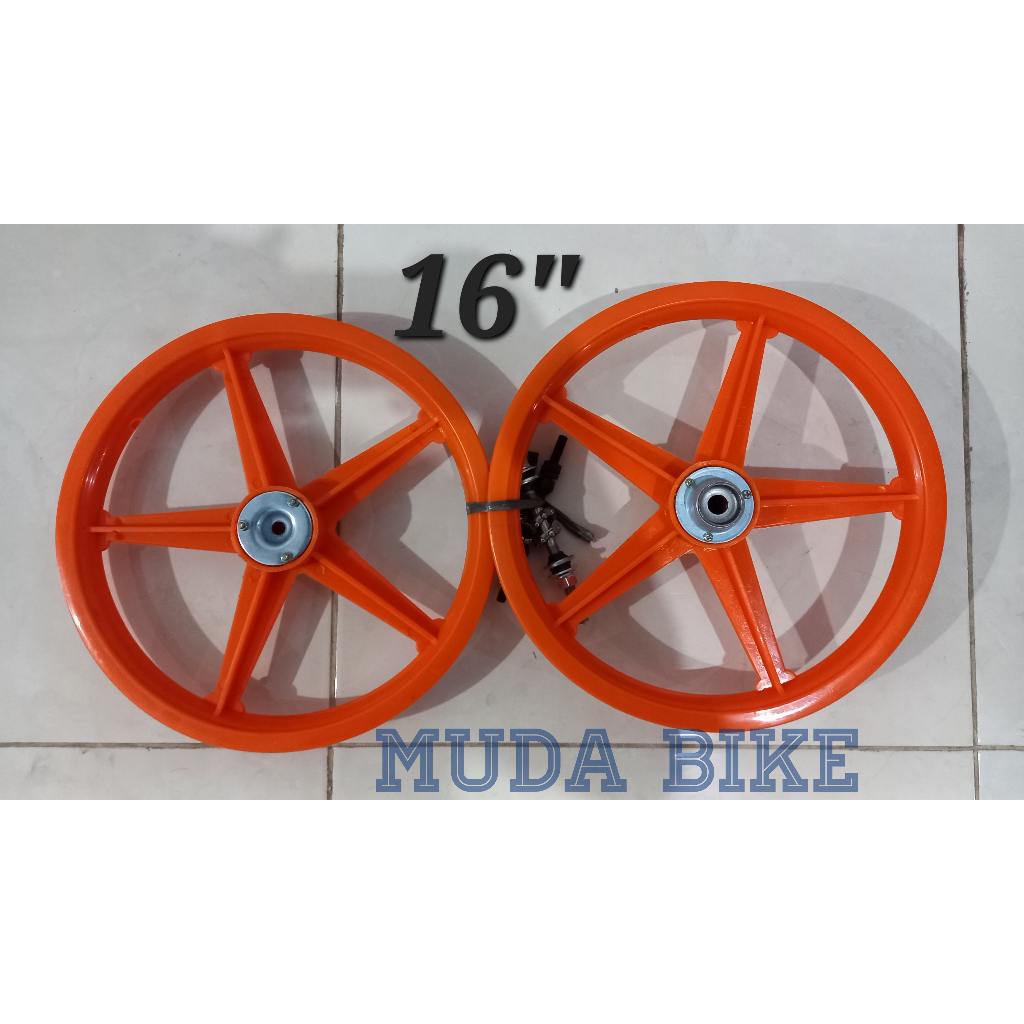 Velg Bintang Palang Lurus Sepeda Ukuran 16 Komplit Depan Belakang