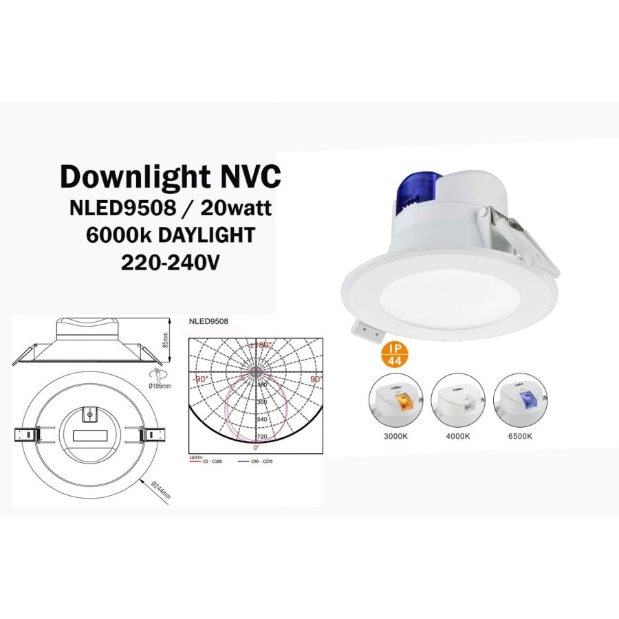 LAMPU DOWNLIGHT NVC NLED9508 20WATT 6000K DAYLIGHT / LAMPU SOROT
