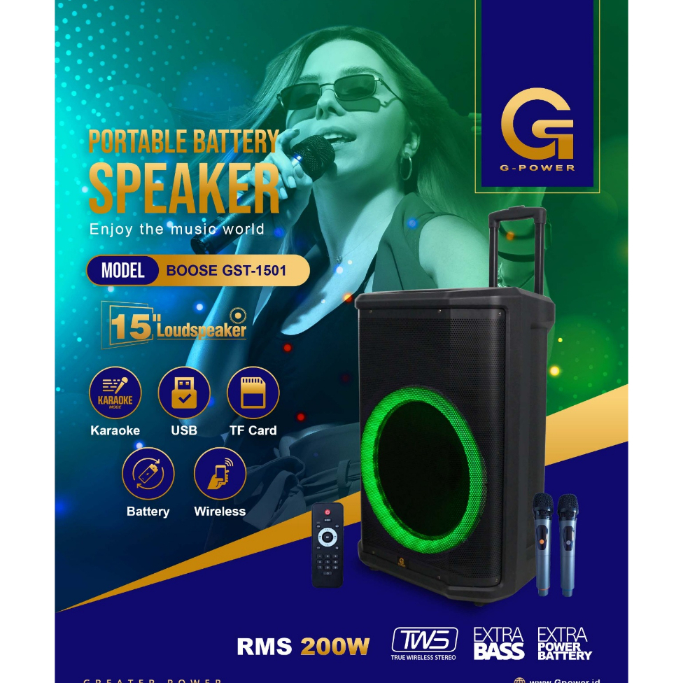 Speaker Bluetooth Portable 15 Inch Bass Murah / Salon Aktif Bluetooth GPOWER BOOSE 15" Inch Garansi