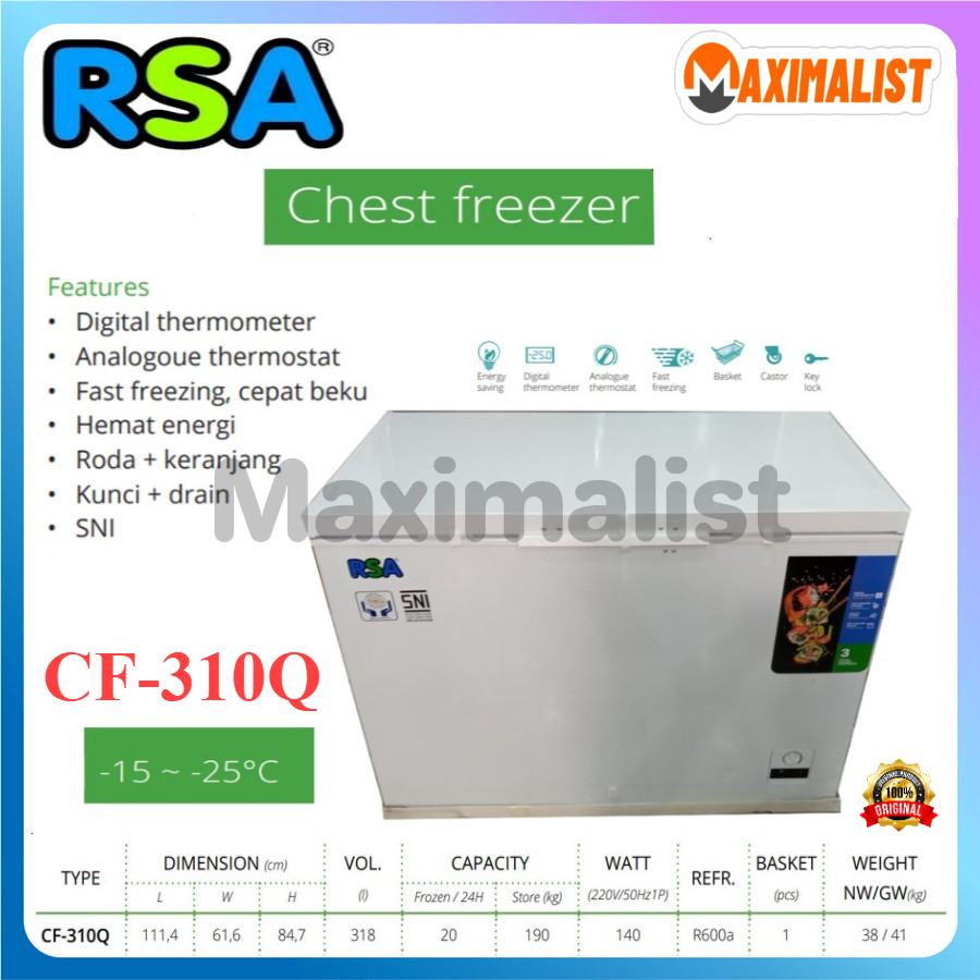 PROMO CUCI GUDANG RSA CF-310Q CF310 CF-160 CHEST FREEZER - RSA XS-320 Sliding Flat Glass Freezer - L