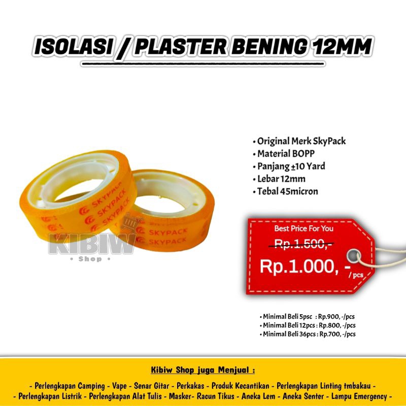 

Isolasi / Lakban Bening 12mm x 10 yard