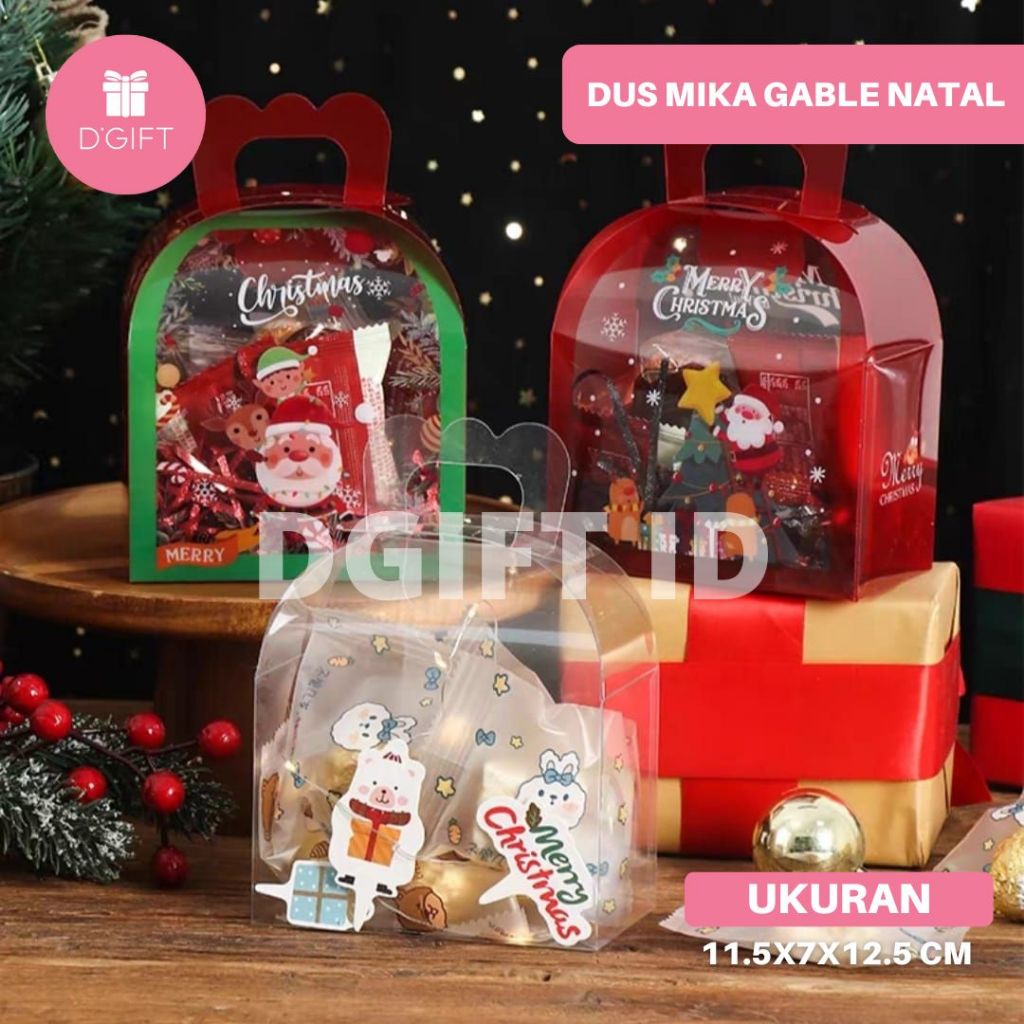 

5pcs-Dus Permen Gift Box Natal Box Mika Transparan Gable Cookies Christmas