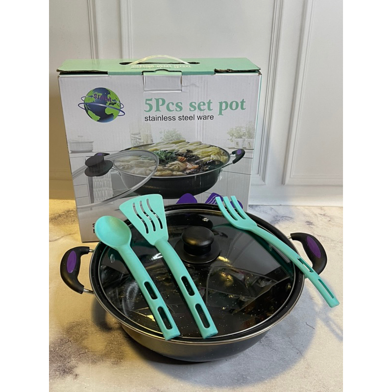 Panci set 5in1 sinda / panci serbaguna tutup kaca set spatula 3pcs