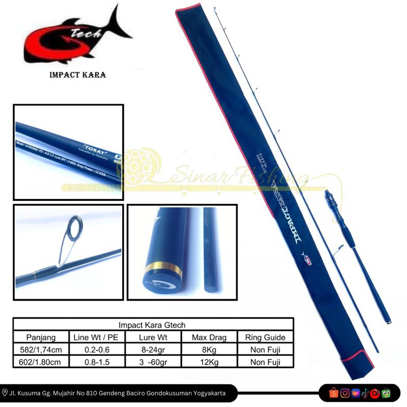 Joran Light Jig Gtech Impact Kara 582 602 PE 0.6 dan PE 1.5 Carbon Solid Toray Mancing Dasaran