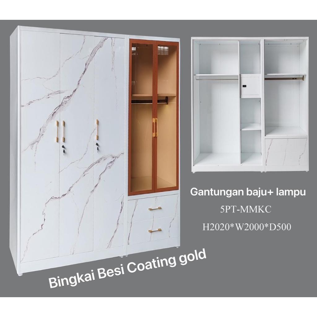 Lemari Pakaian Plat besi 6 Pintu Jumbo Kaca Lampu Anti Rayap dan Banjir