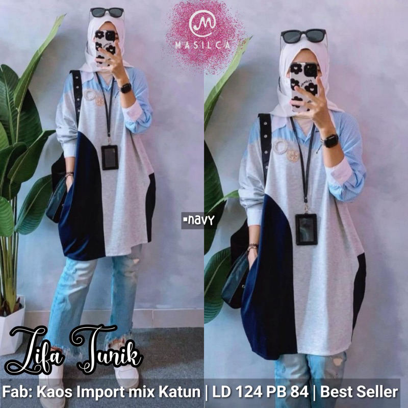 Bianca Tunik By Bellwiss. Tunik Wanita Muslim Toyobo Premium Mix Kaos Babyterry Katun Salur Halus Ad