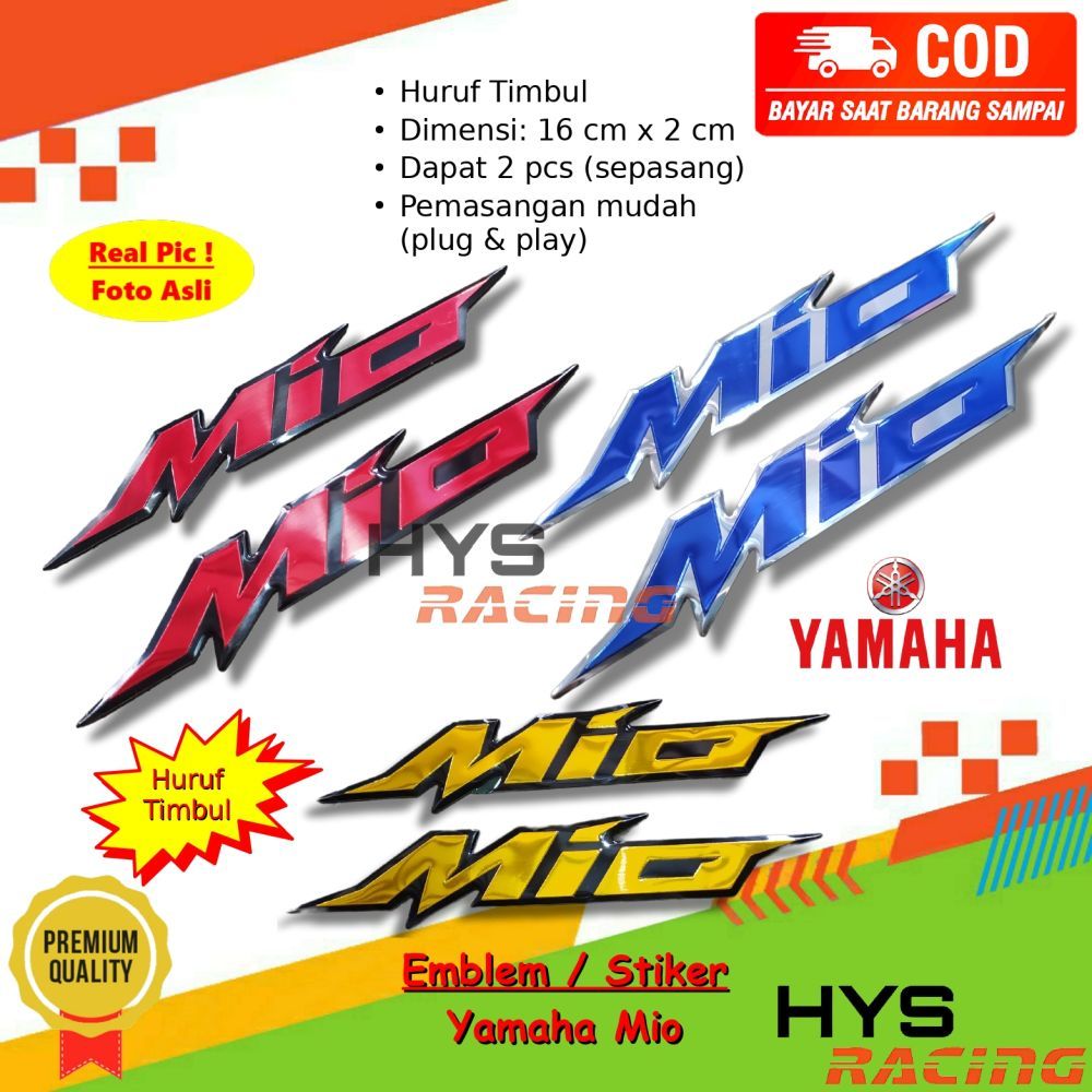 HYC Isi 2 Pcs Emblem Timbul Logo Yamaha Mio Sporty / Smile / Soul / Soul GT / Mio J / Mio S / Mio Z 