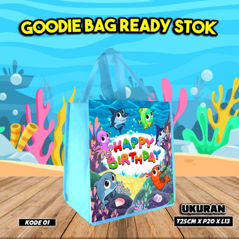 

{TAS KADO HAMPERS 10Pcs} goodie bag/tas kado karakter baby shark/kode 01