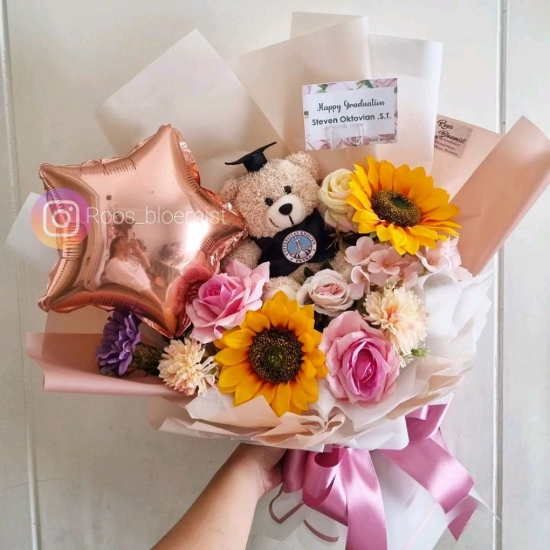 buket bunga palsu boneka wisuda Besar | bucket artificial graduation doll