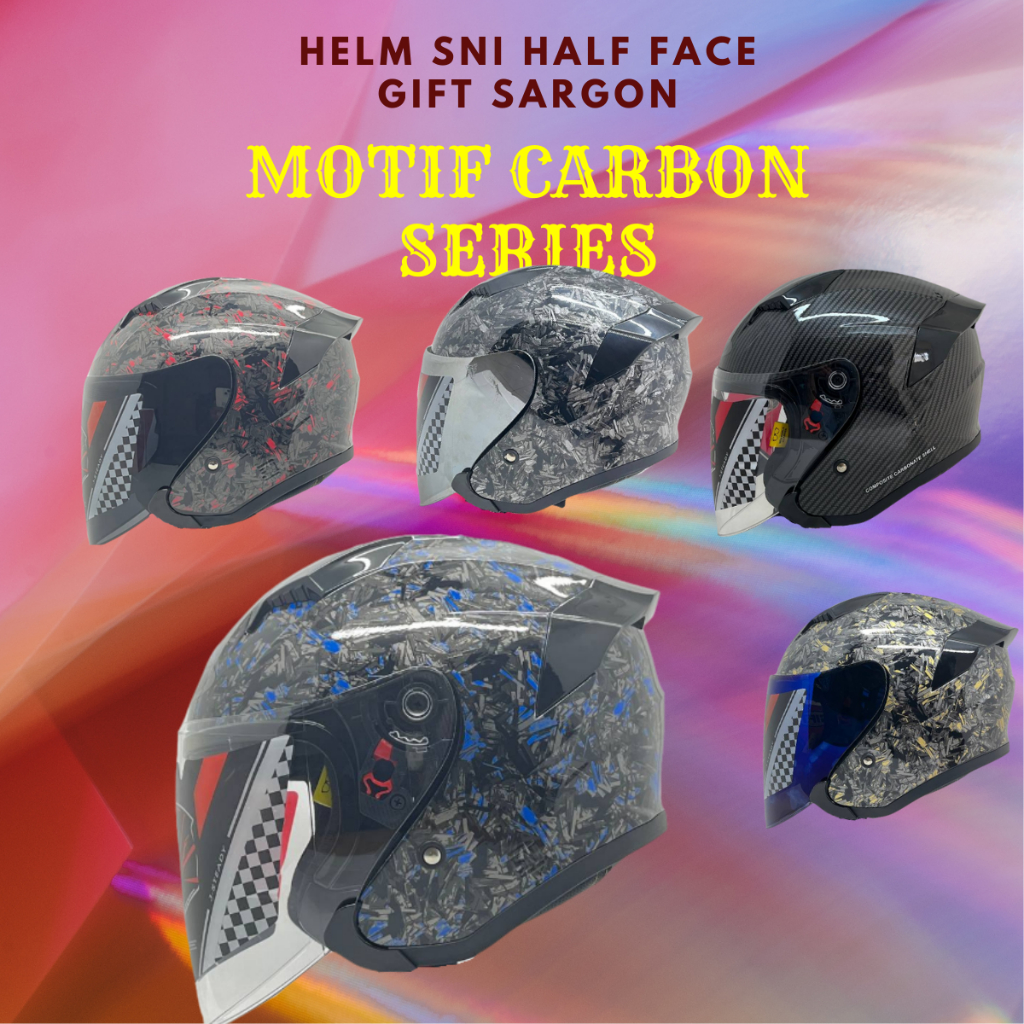 HELM HALF FACE MOTIF GIFT SARGON CARBON CEWEK/COWOK