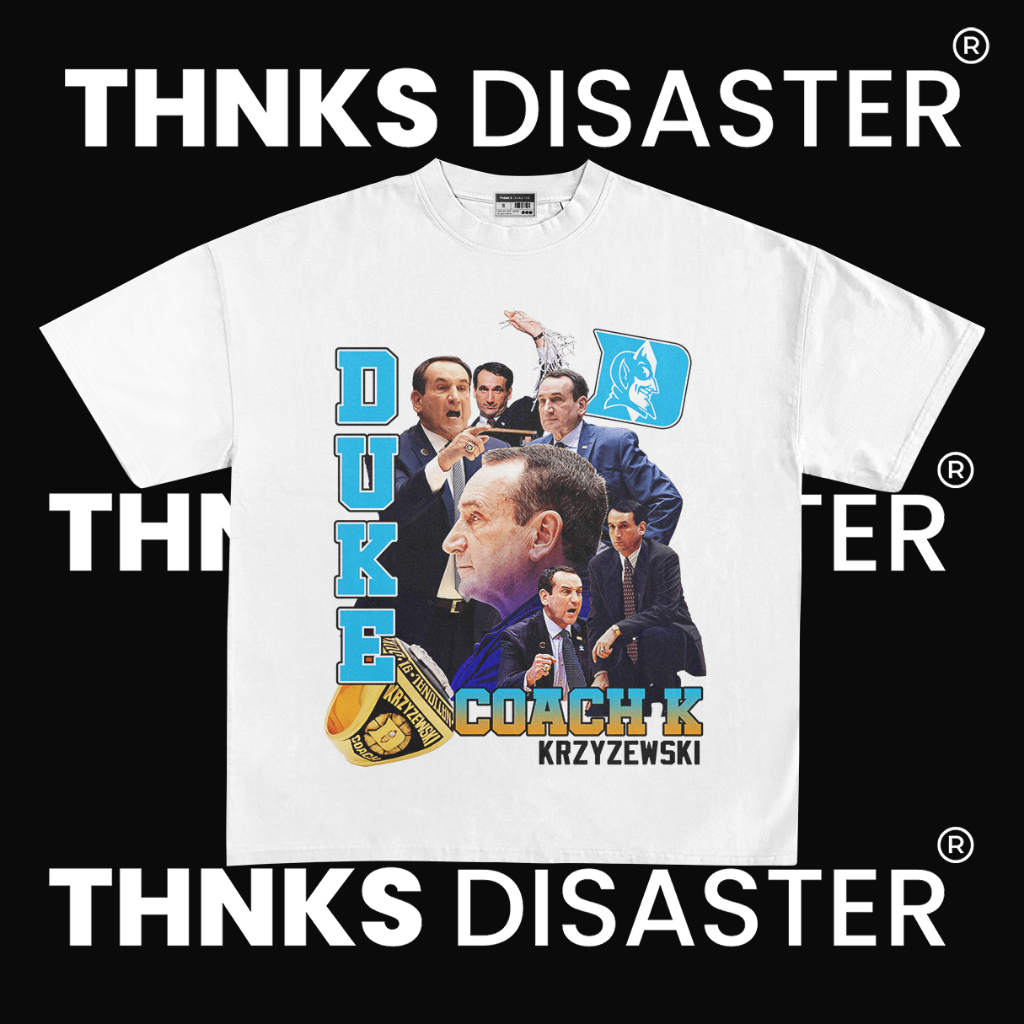 THNKSDISASTER | KAOS COACH K DUKE BASKETBALL NBA TEE WHITE | COMBED 24S | UNISEX | GRUNGE | BAND | K