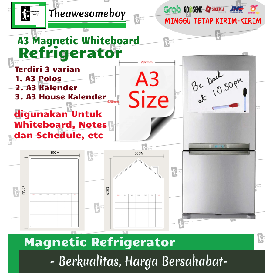 

Magnetic Whiteboard A3 for Refrigerator Kertas Schedule Calender Magnet Kulkas