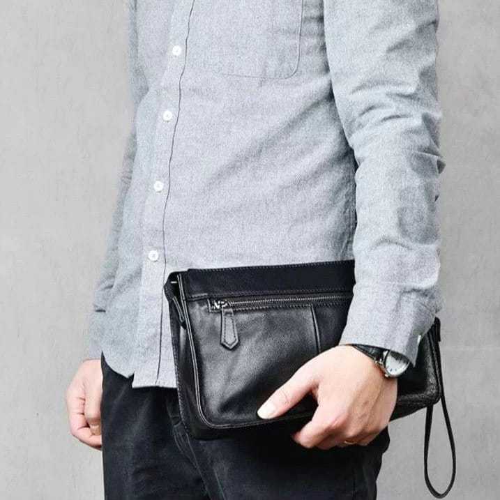 Clutch Bag Pria Wanita Kulit Asli - Tas Tangan Simple Elegan Kulit Asli - Pouch Kulit Asli Garut