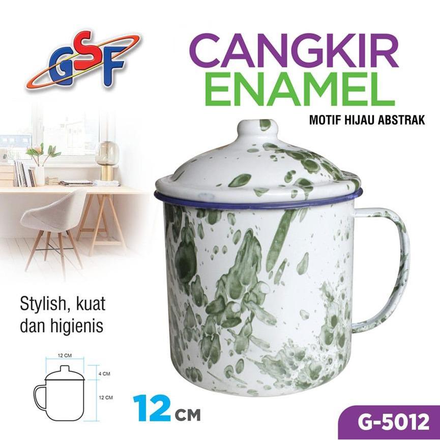 Cangkir enamel loreng motif hijau abstrak GSF Uk. 12cm