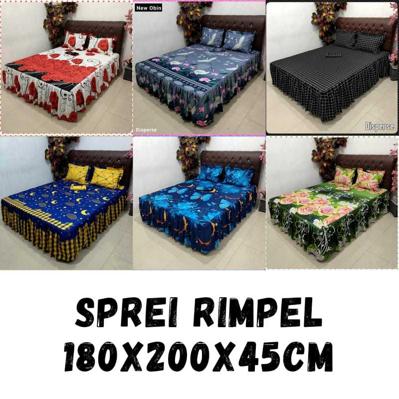 (Bisa COD) Sprei Rimpel/Rumbai Cantik dan Mewah Bahan Berkualitas Bagus Ukuran 180x200x45CM Jumbo