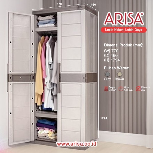 Lemari Pakaian Plastik Minimalis Dua Pintu Arisa CA 202 A (GANTUNG) Original