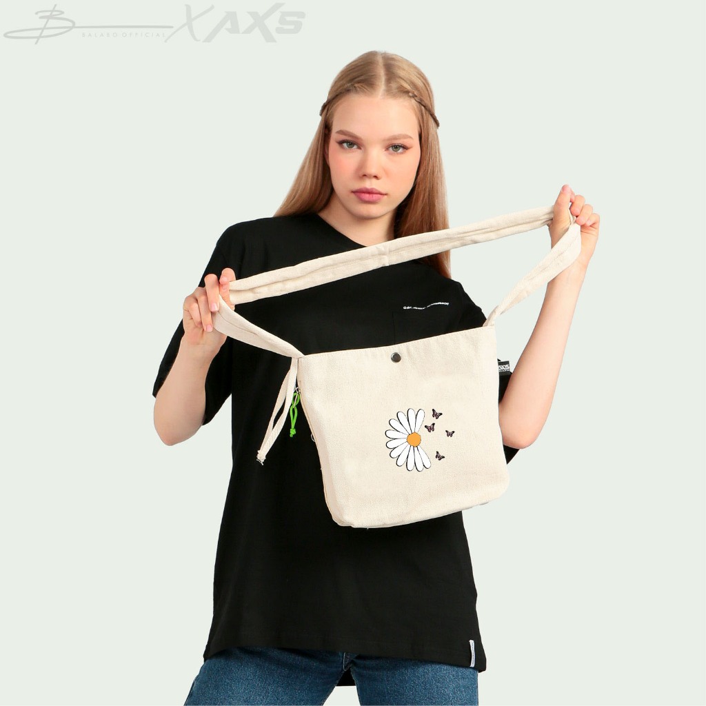 Axs Sling Bag Bahu Canvas Motif Flower Stylish Vintage Fashion Simple Wanita Shoulder Bag Remaja
