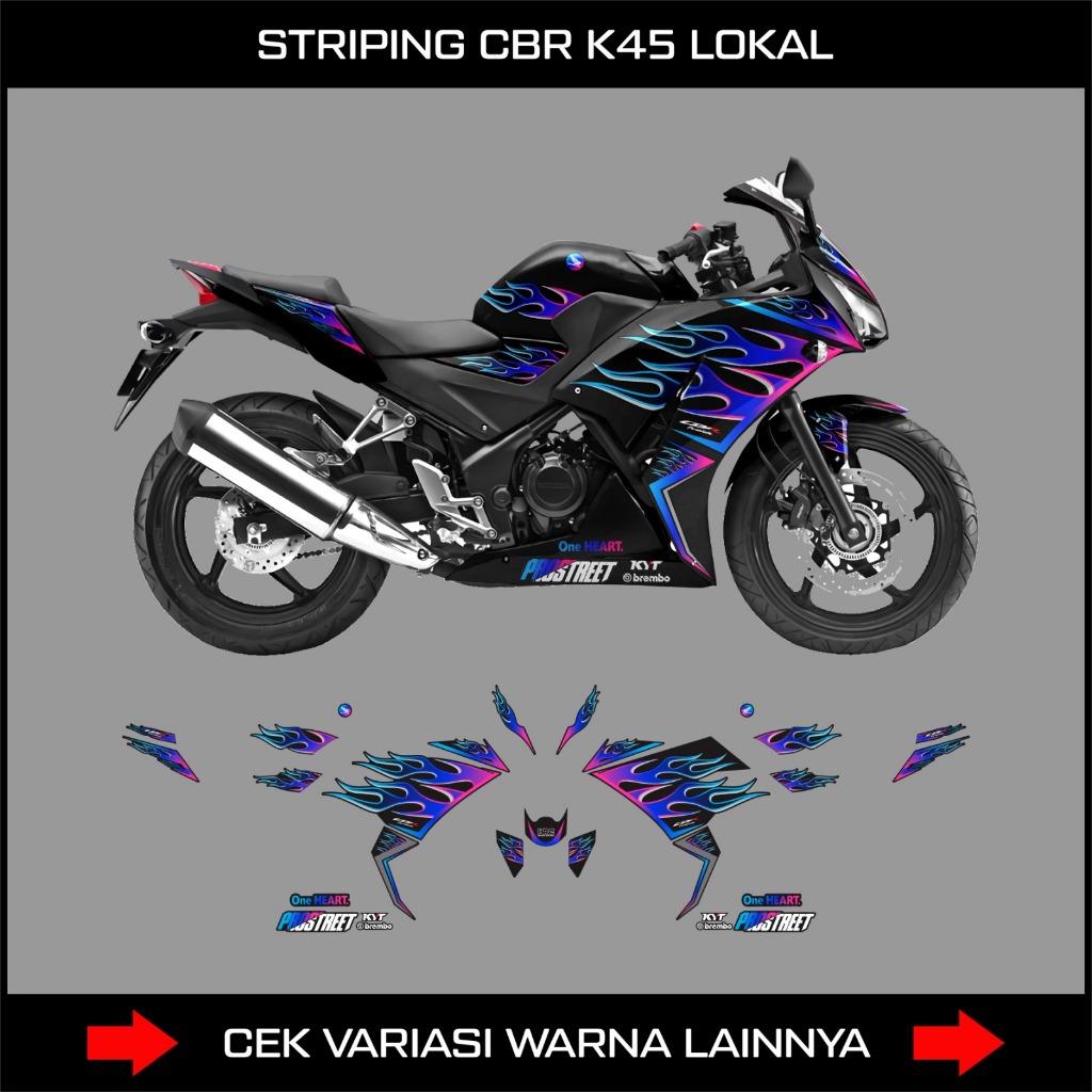 DECAL CBR K45 LOKAL EDISI API RAINBOW / STIKER MOTOR HONDA CBR K45A DESIGN VARIASI API GRAFIS / STOC