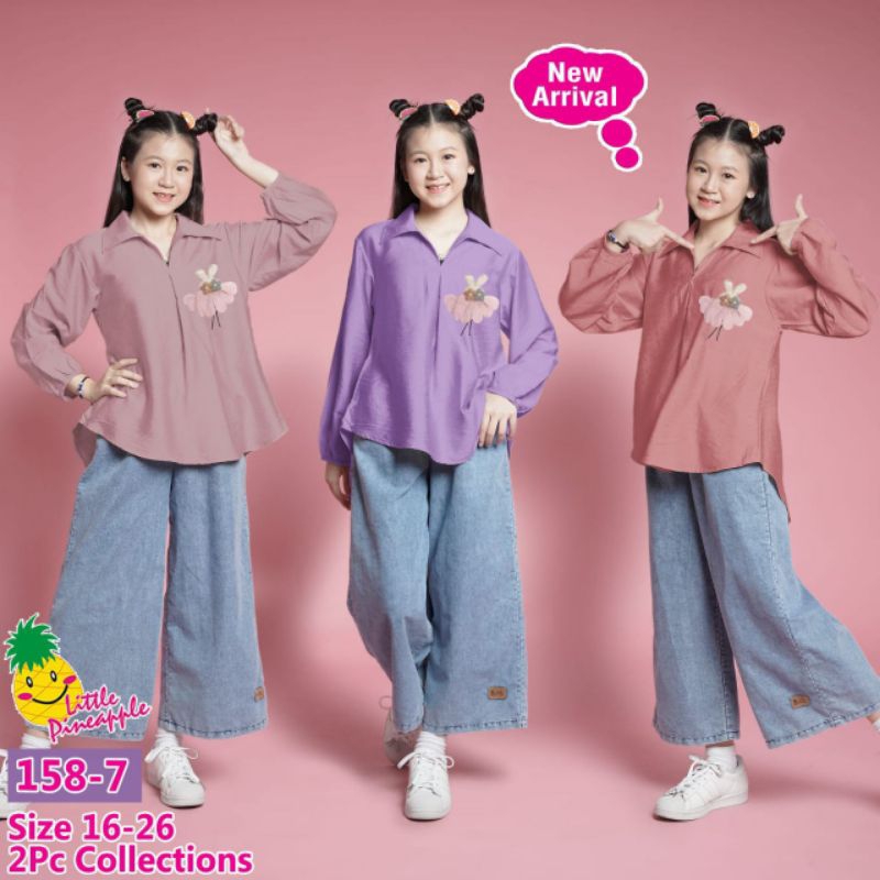 Set Blouse Kelinci Bross/ Set Kulot Jeans Anak Perempuan Lucu/ Set Little Pineapple 158.7