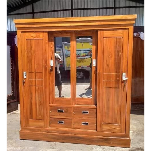 LEMARI PAKAIAN FULL KAYU JATI SIZE 4 PINTU JUMBO